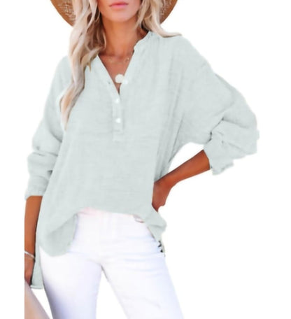 🔥Womens Casual Button V Neck Long Sleeve Shirts Oversized Solid Blouses Tops