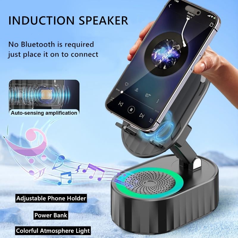💥🔥2025 Upgraded Cell Phone Stand with Induction Speaker/Power Bank/Atmosphere Light