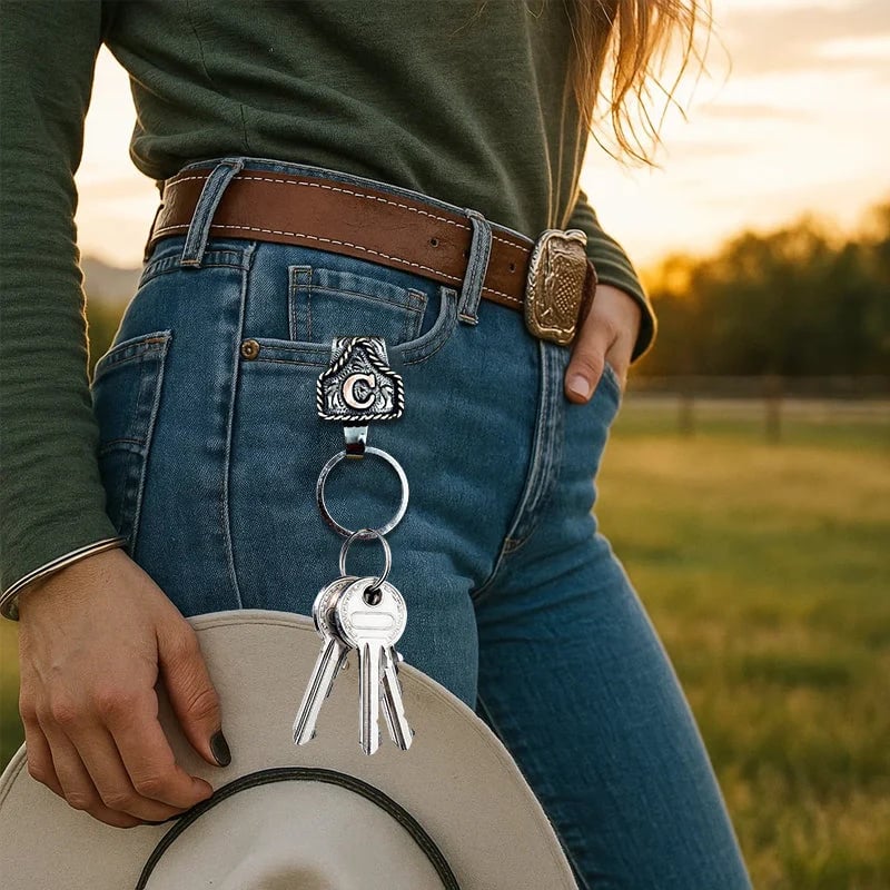 Handmade Cow Tag Belt  Key Holder with Custom Initial.(⏰Limited Quantities Available)