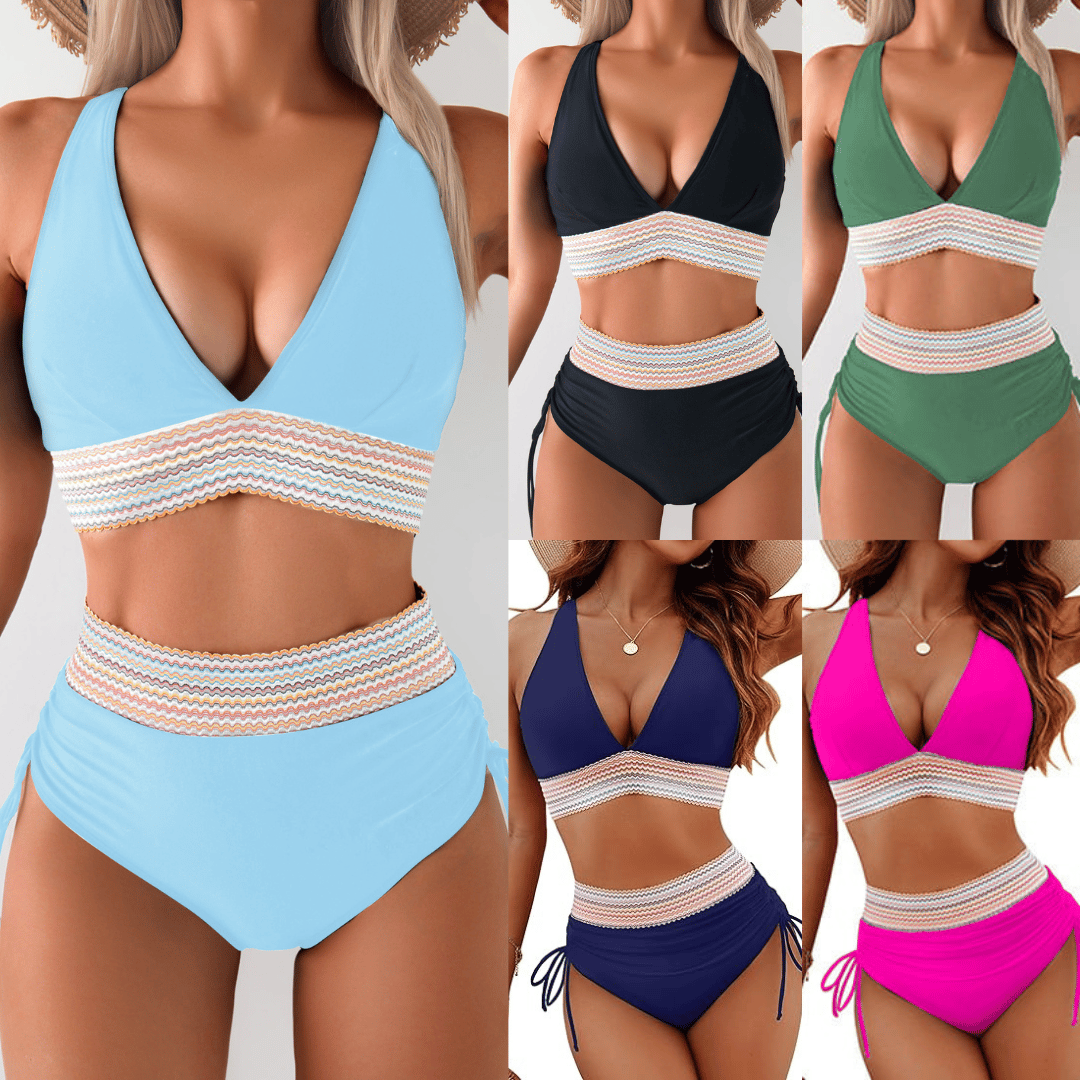 ⏳2025 High Waisted Tummy Control Color Block Bikini Sets
