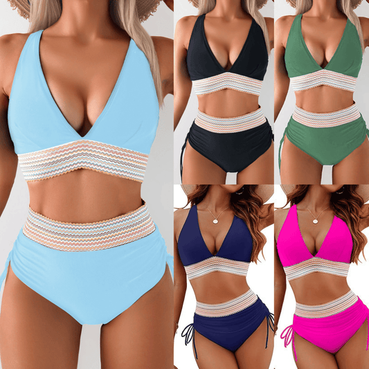⏳2025 High Waisted Tummy Control Color Block Bikini Sets