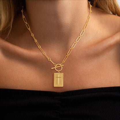 ✝️ Cross Pendant Paperclip Chain Necklace, Unisex, Waterproof and Sweat-Resistant, Fade-Proof