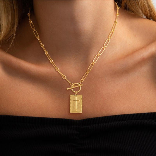 ✝️ Cross Pendant Paperclip Chain Necklace, Unisex, Waterproof and Sweat-Resistant, Fade-Proof