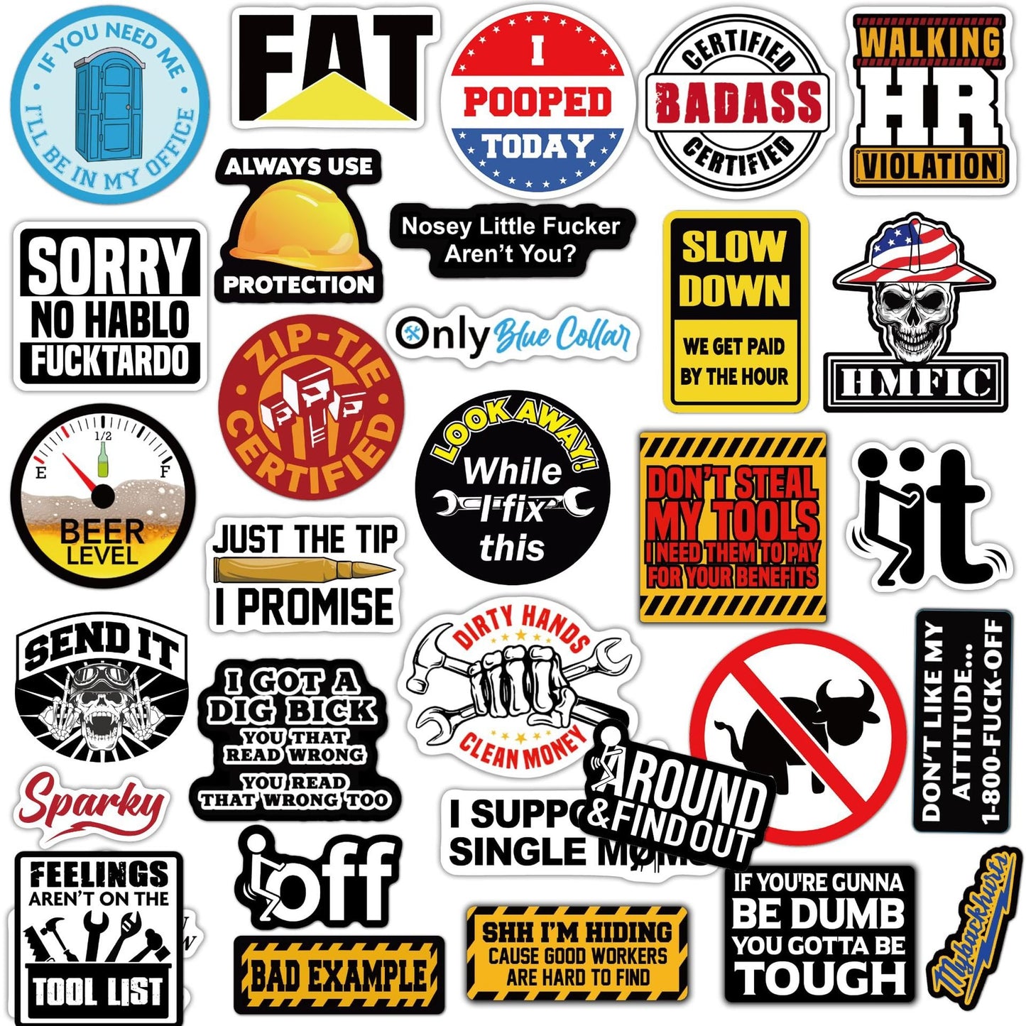 🔥🔥150Pcs Blue Collar Funny Stickers 👷‍♂️