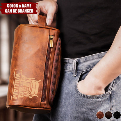 Personalized Gifts For Semi Truck Lovers Leather Toiletry Bag