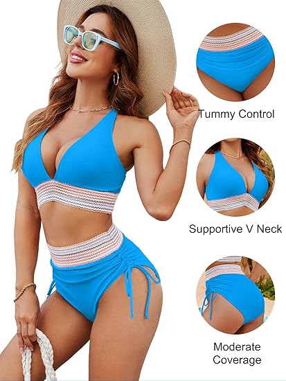 ⏳2025 High Waisted Tummy Control Color Block Bikini Sets