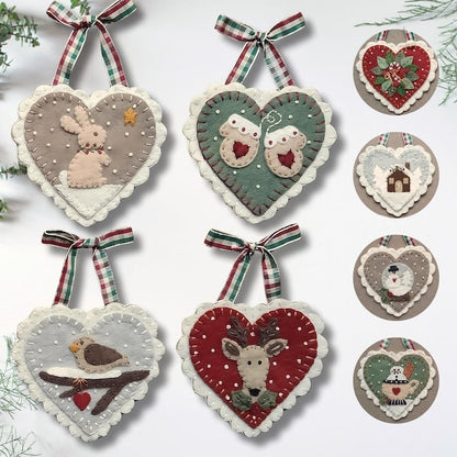 Pre-Cut Wool Blend Felt Holiday Hearts Ornament Kit